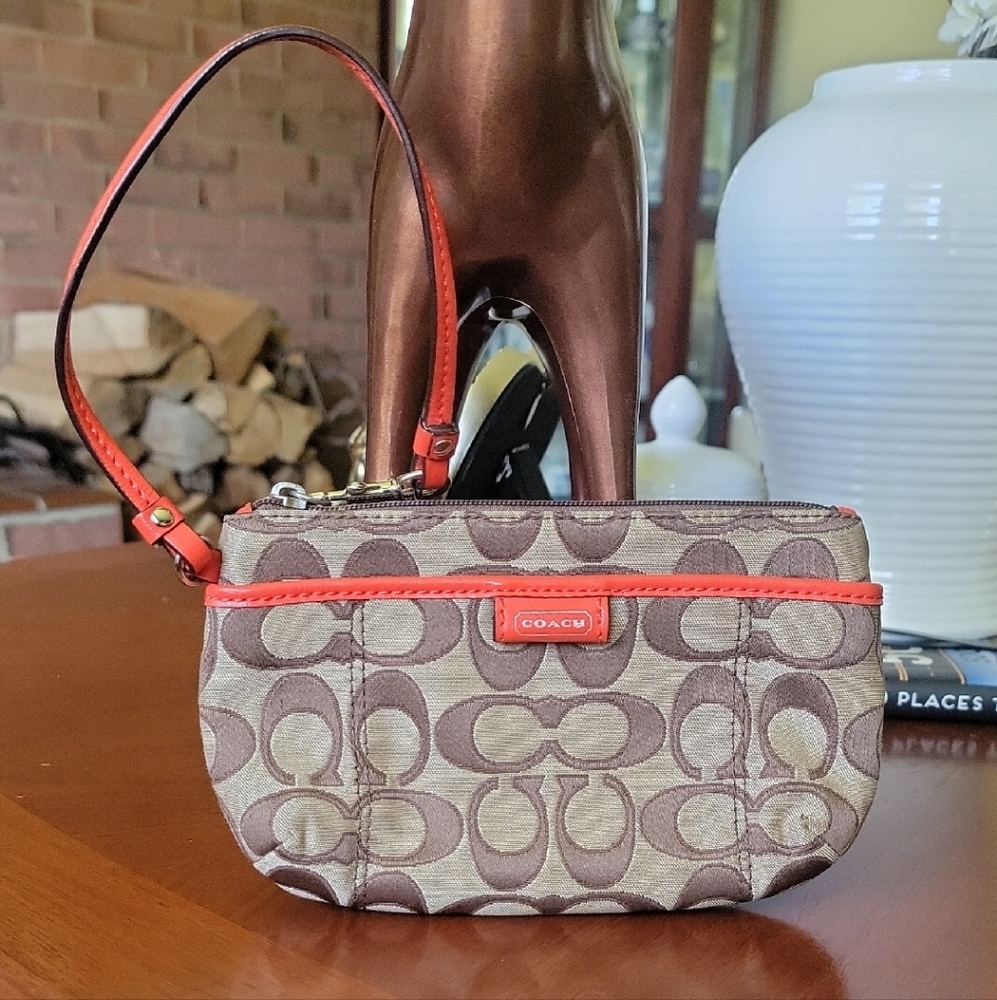Coach Brown and Orange Wristlet